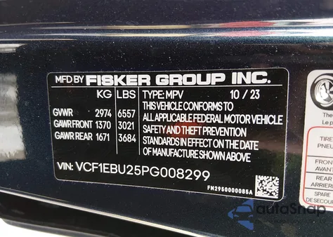 2023 Fisker Ocean Extreme from USA, damaged, VIN VCF1EBU25PG008299